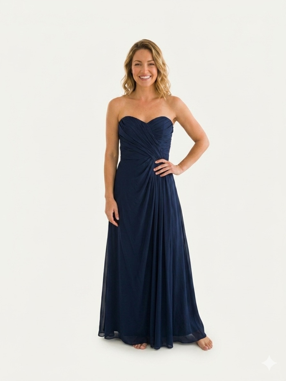 Dessy Collection Strapless Navy Blue Ruched Bodice Formal Evening Maxi Gown 12L